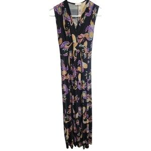 Cache Dress Women Multicolor Paisley Print Long‎ Silk Sleeveless Sz Small